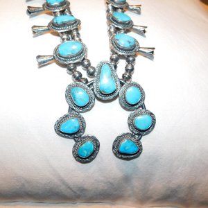 Sterling Silver & Turquoise Squash Blossom Necklace